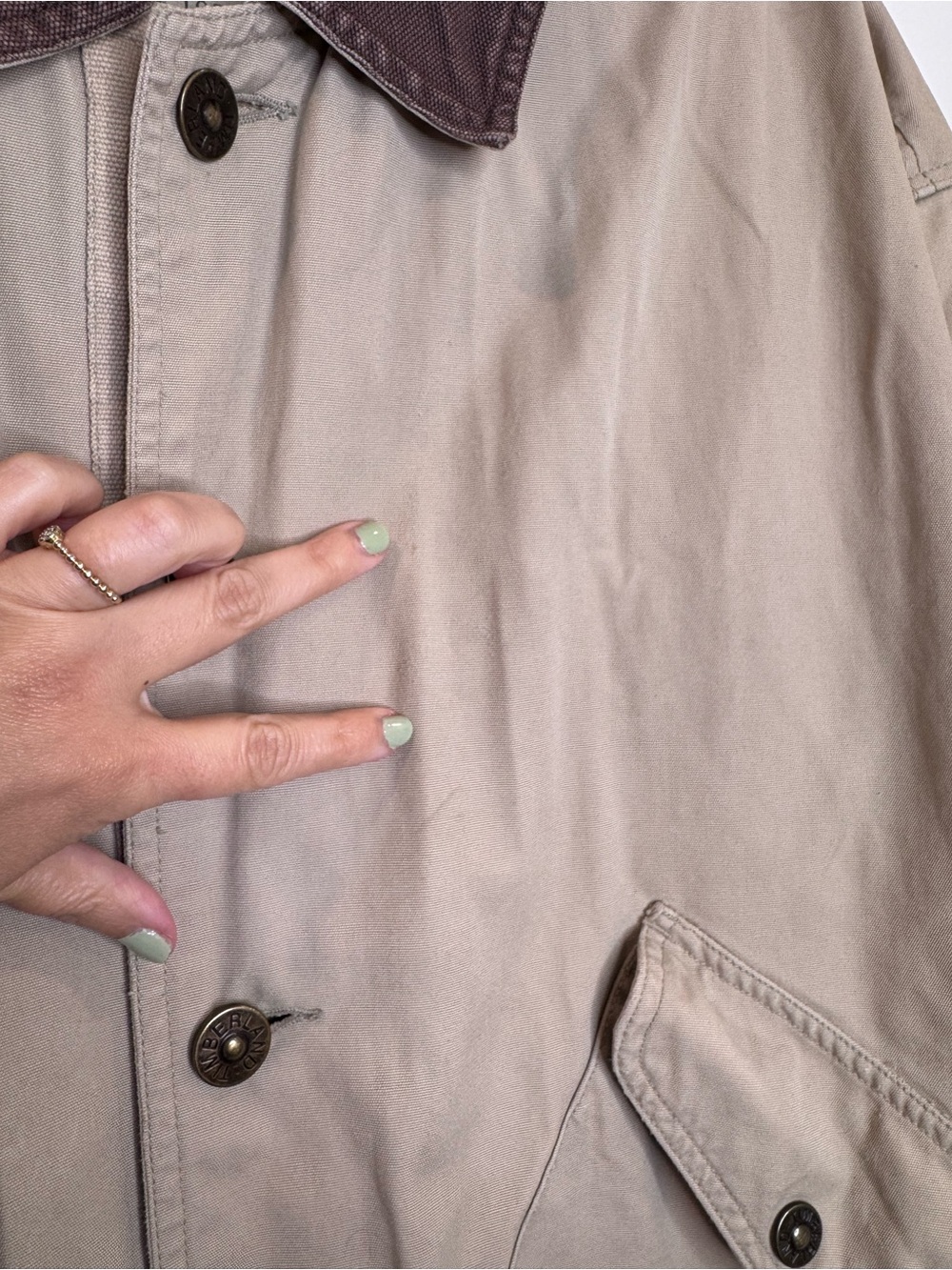 Vintage 1996 Timberland Rugged barn Jacket Beige Canvas Utility Coat pocket - Picture 6 of 15